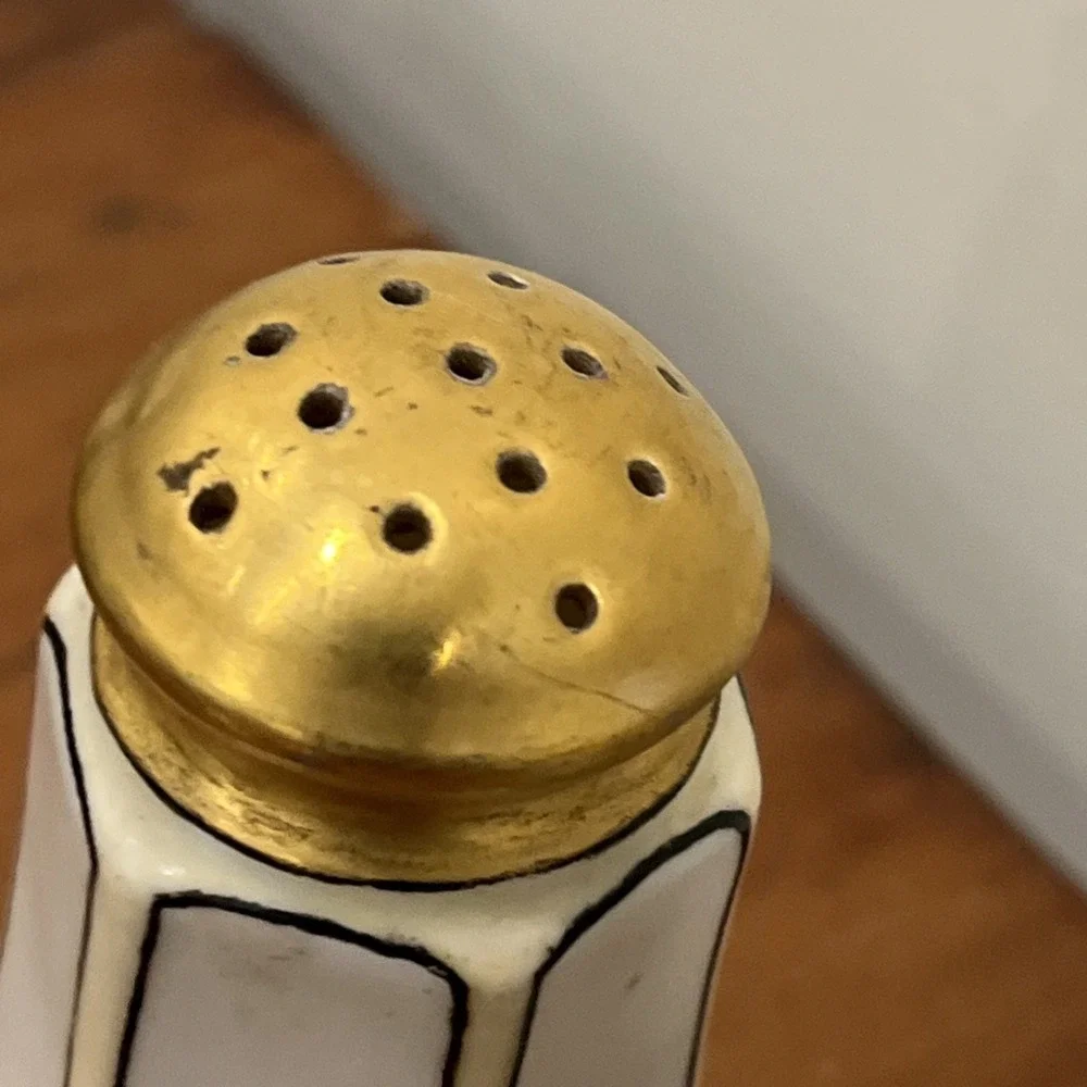 Pair O.& E.G. Royal Austria Gold Top Salt And Pepper Shakers, Art Deco, Painted